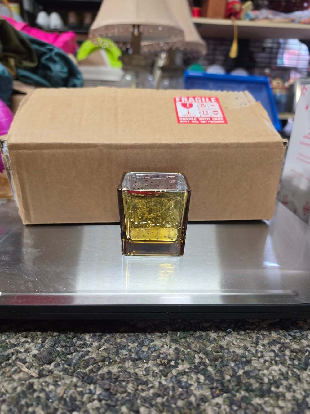 12 Square Mercury Glass Votive Candle Holder Gold